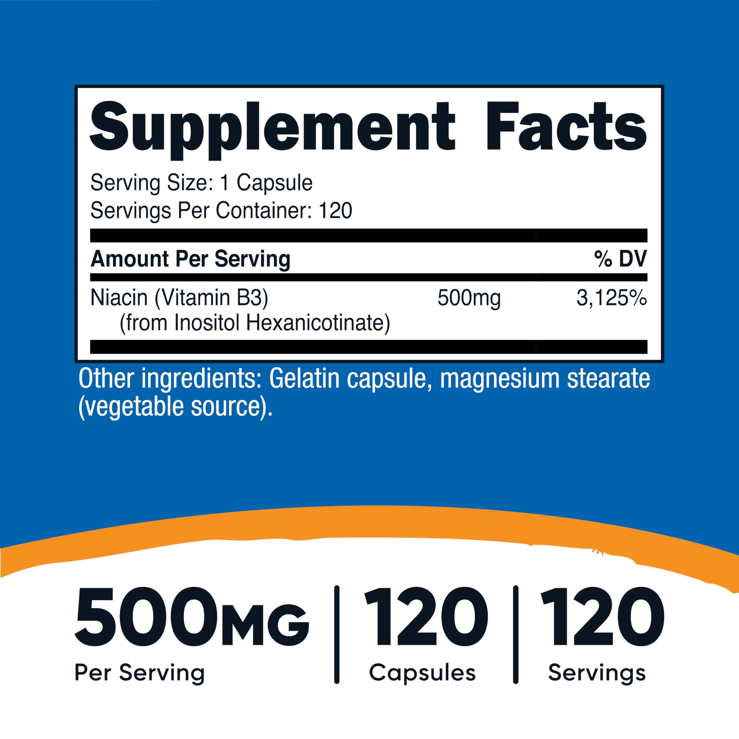 Nutricost Niacin 500mg capsules close-up ideal for daily supplementation