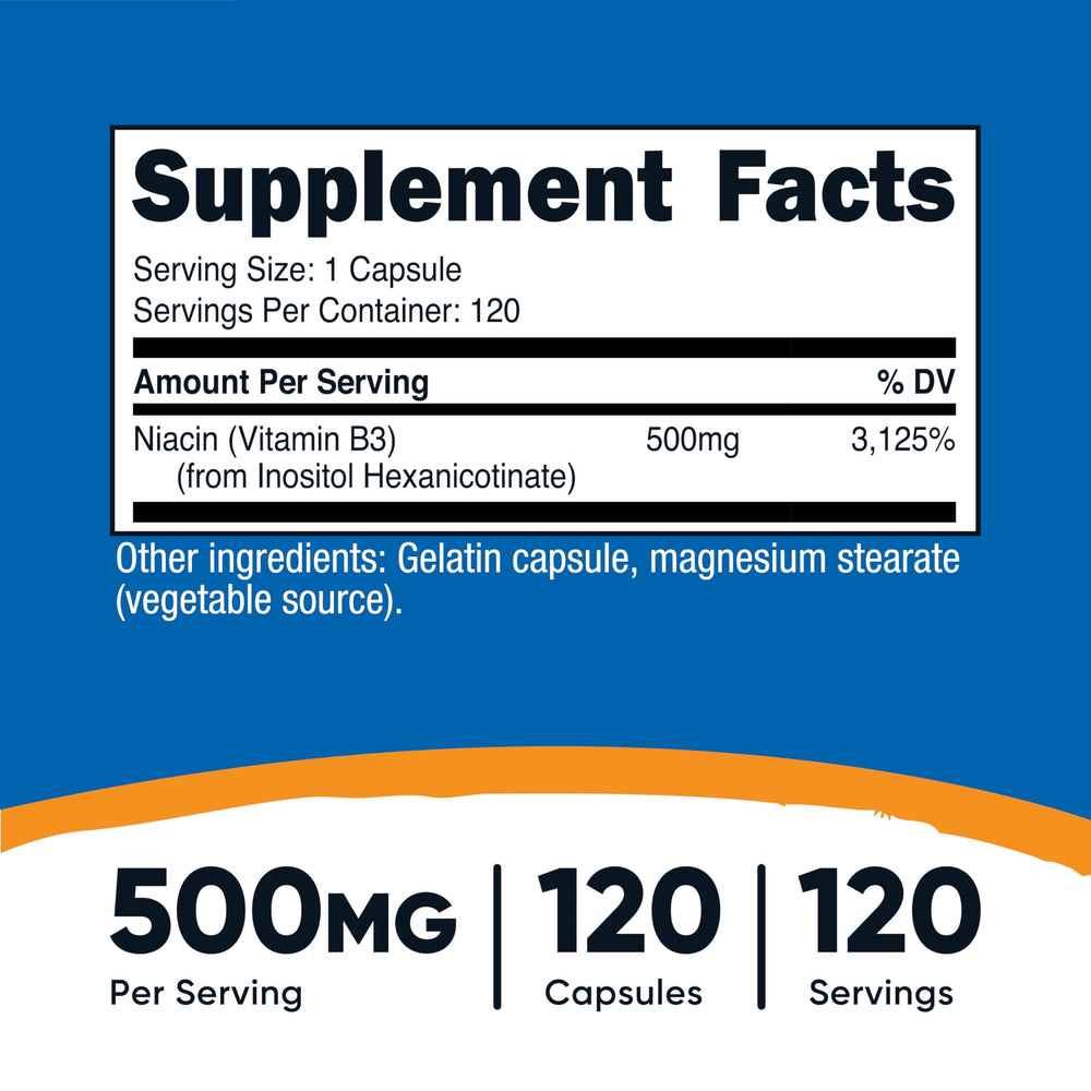 Nutricost Niacin 500mg capsules close-up ideal for daily supplementation