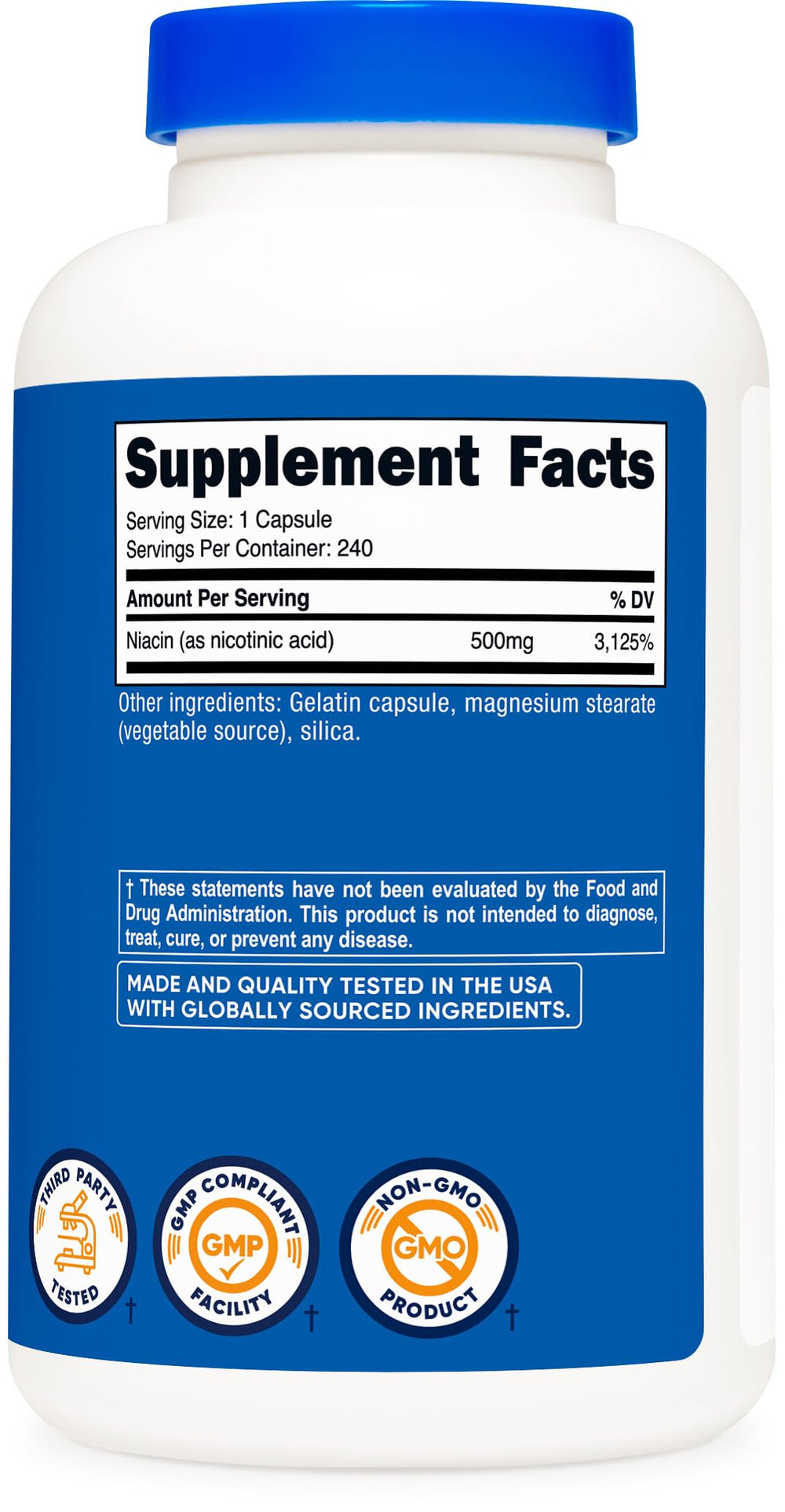 Nutricost Niacin 500mg produced in NSF GMP certified facility.