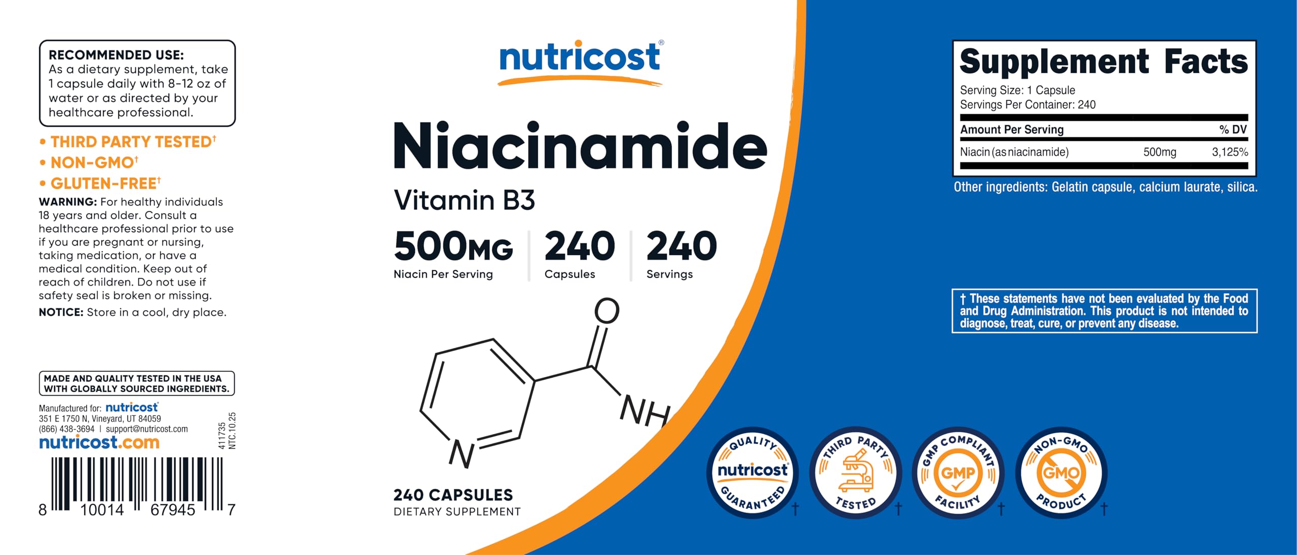 Nutricost Niacinamide 500mg bottle cap demonstrates easy access during daily use.
