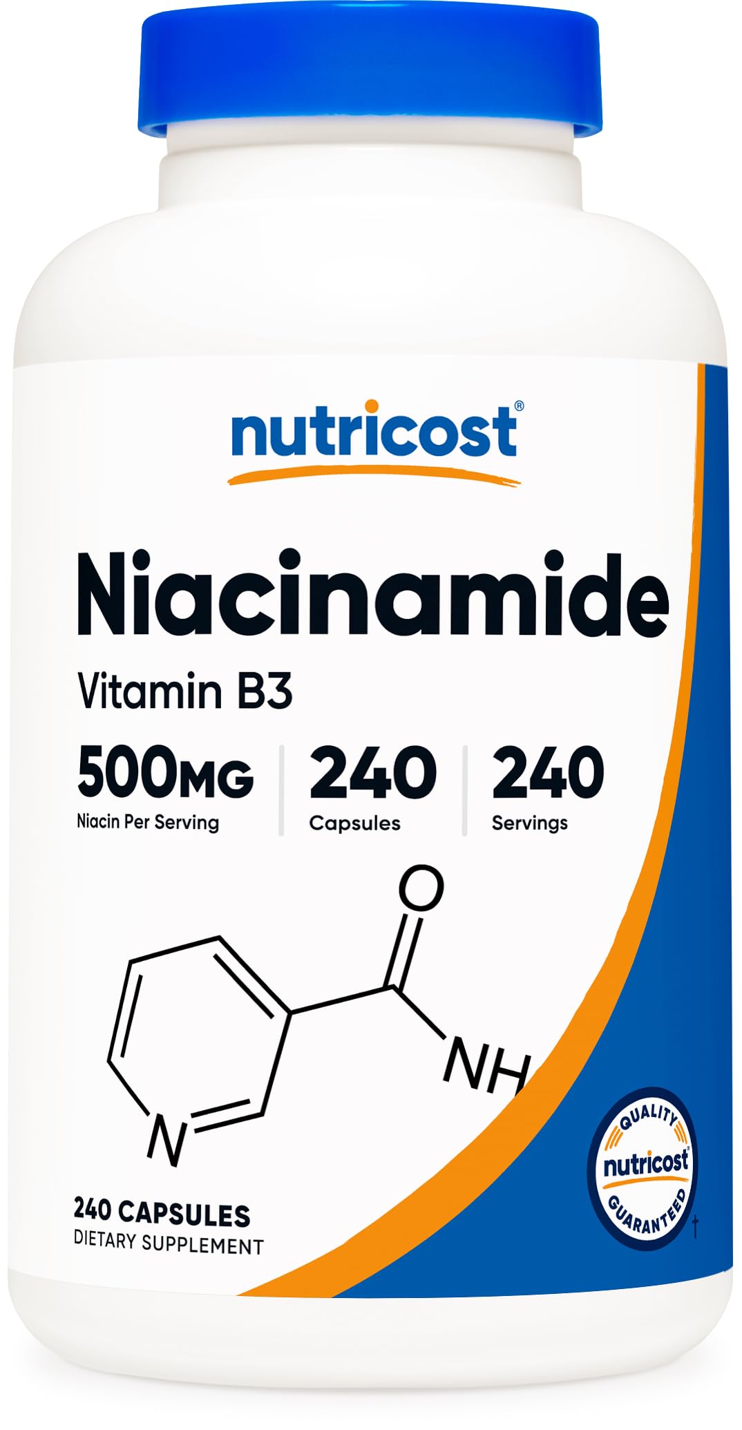 Nutricost Niacinamide 500mg bottle front for easy daily vitamin use.