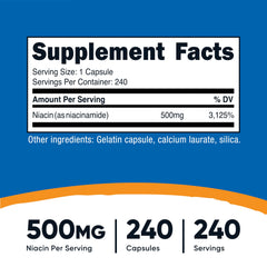 Nutricost Niacinamide 500mg capsules closeup for daily supplementation.