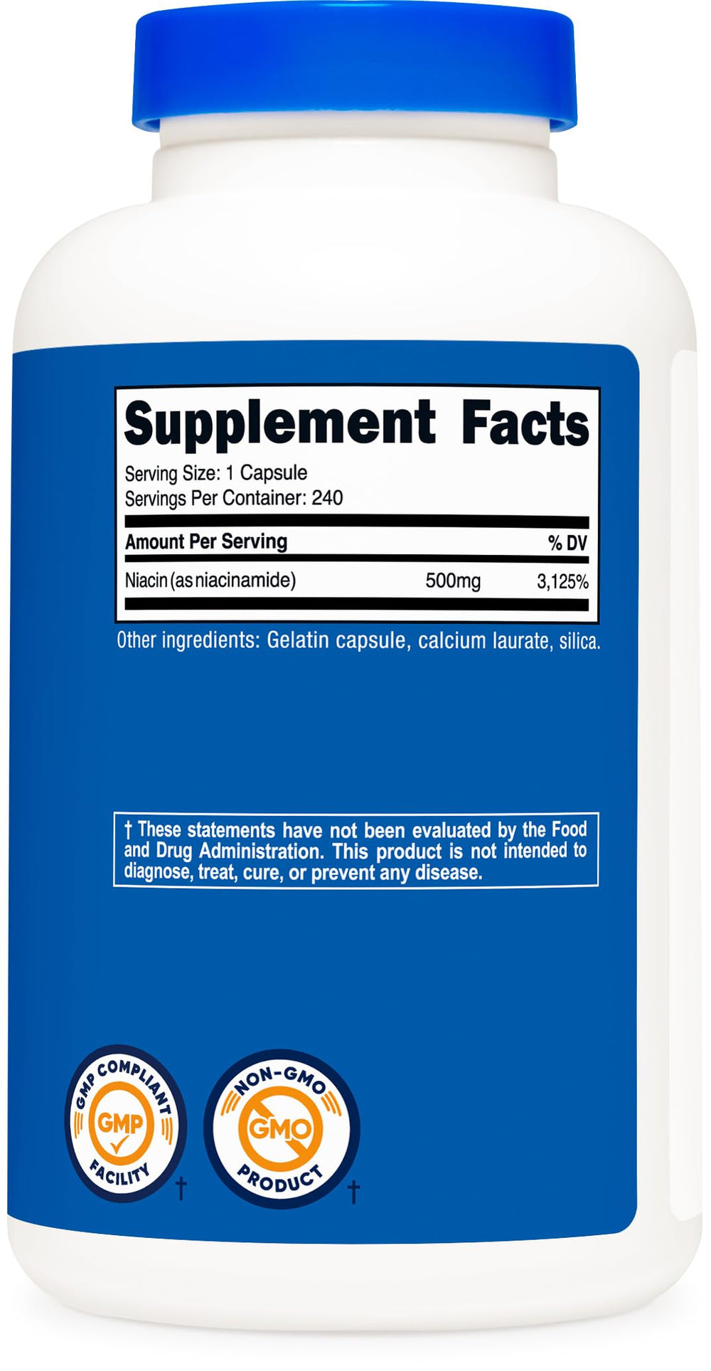 Nutricost Niacinamide 500mg label detail highlights quality and allergen information.