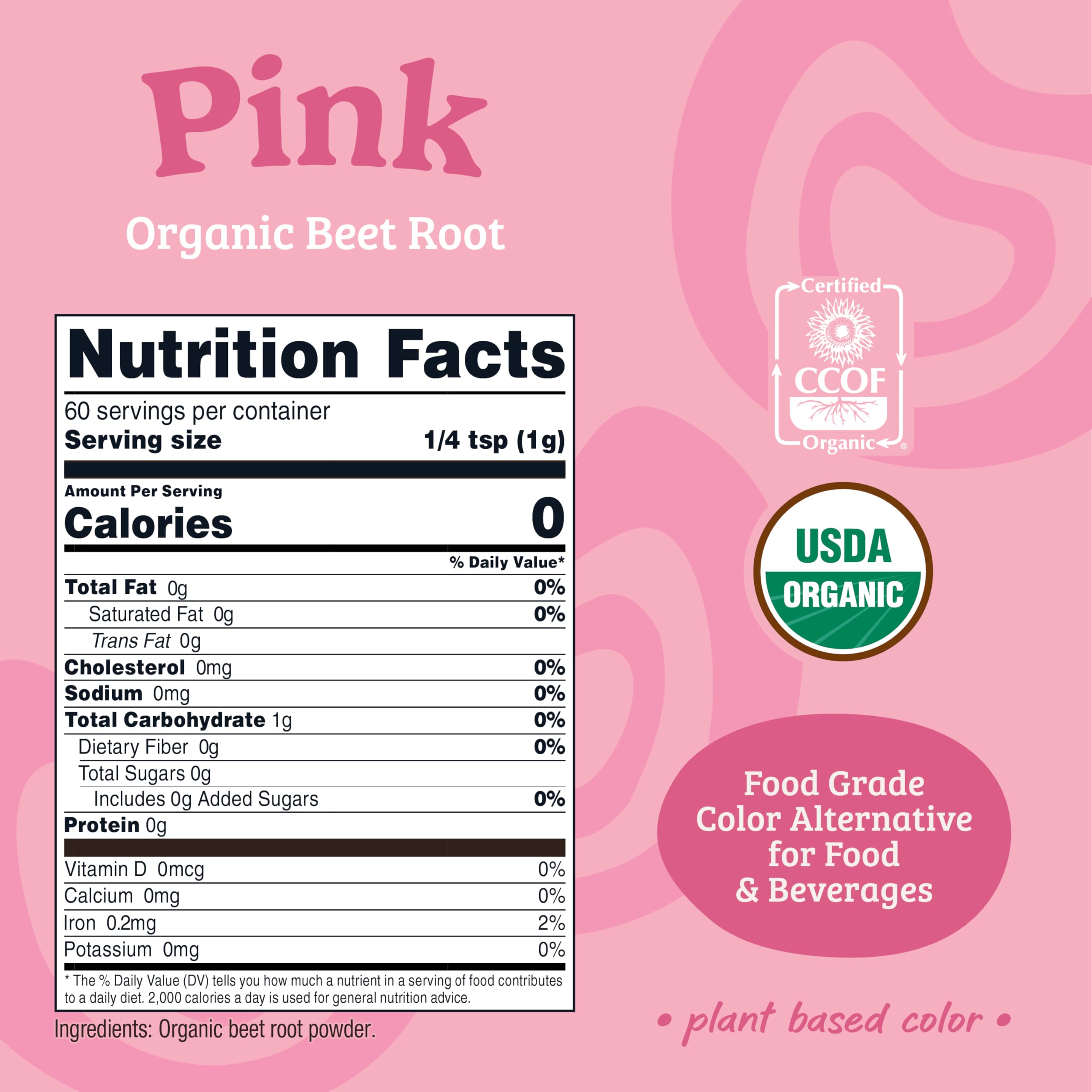 Close-up of Nutricolor pink beet powder being poured for beverages.