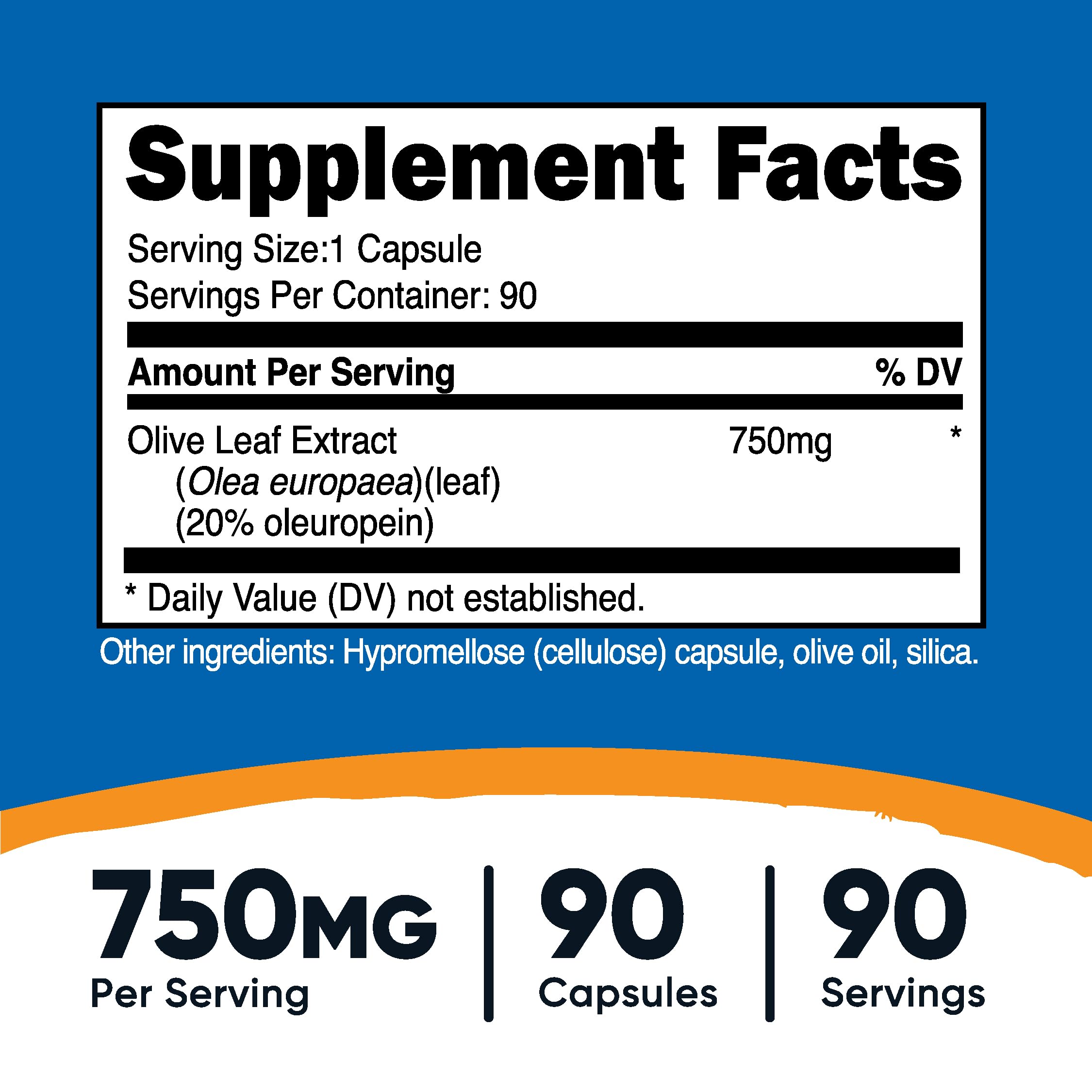 Nutricost olive leaf extract label shows 20 oleuropein content and ingredients