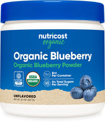 Nutricost Organic Blueberry Powder jar front showing pure powder ideal for smoothies