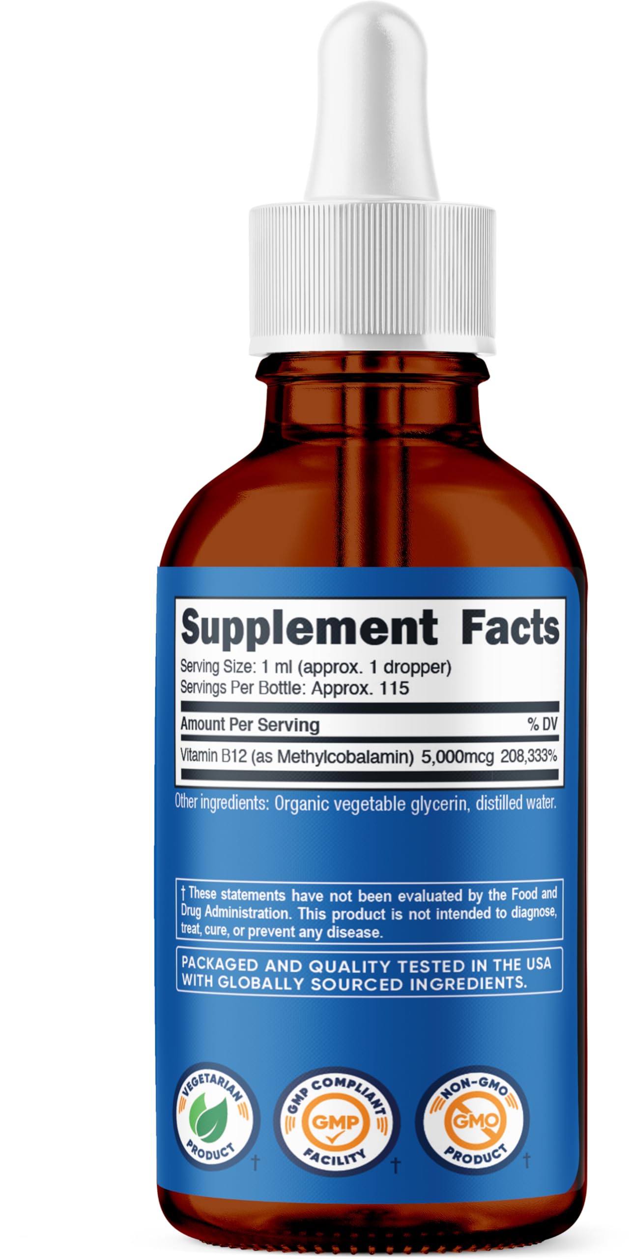 Nutricost B12 methylcobalamin bottle with organic certification symbols.