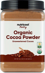 Nutricost organic cocoa powder bottle, 1.5 lb, pure unsweetened flavor for baking