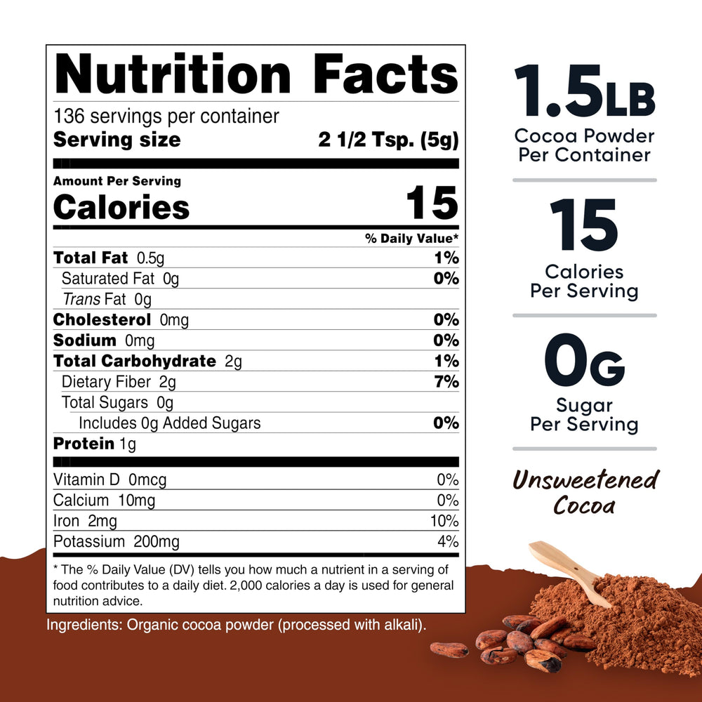 Nutricost unsweetened cocoa powder close-up texture for baking