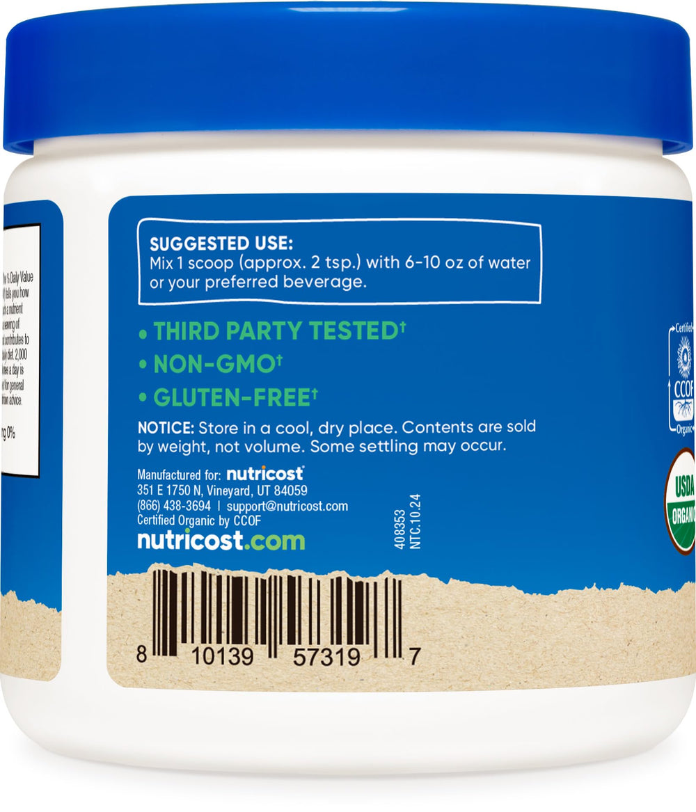 Nutricost Organic Cranberry Powder container label showing gluten-free and non-GMO