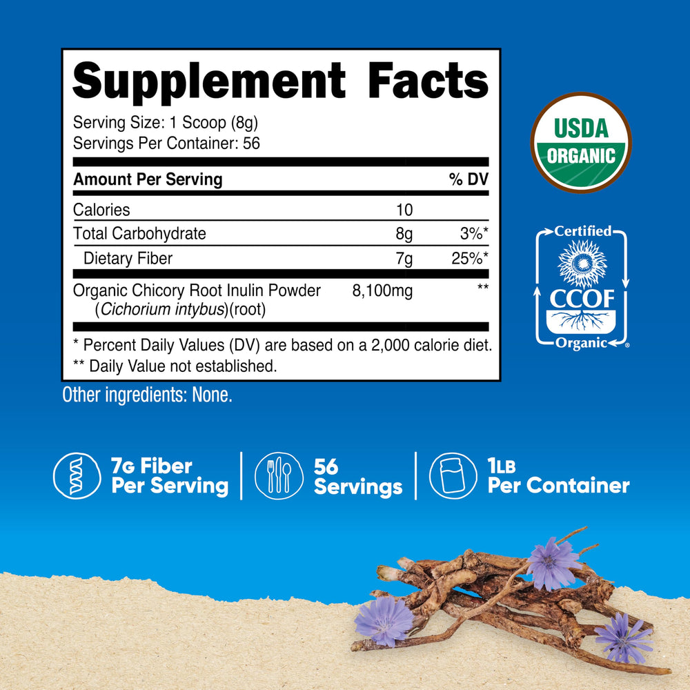 Nutricost Inulin Powder serving scoop showing a 1 tablespoon serving for daily fiber