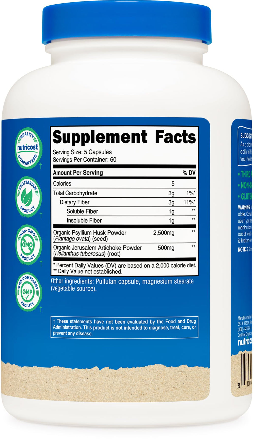 Nutricost Organic Jerusalem Artichoke visual suggests prebiotic fiber support.