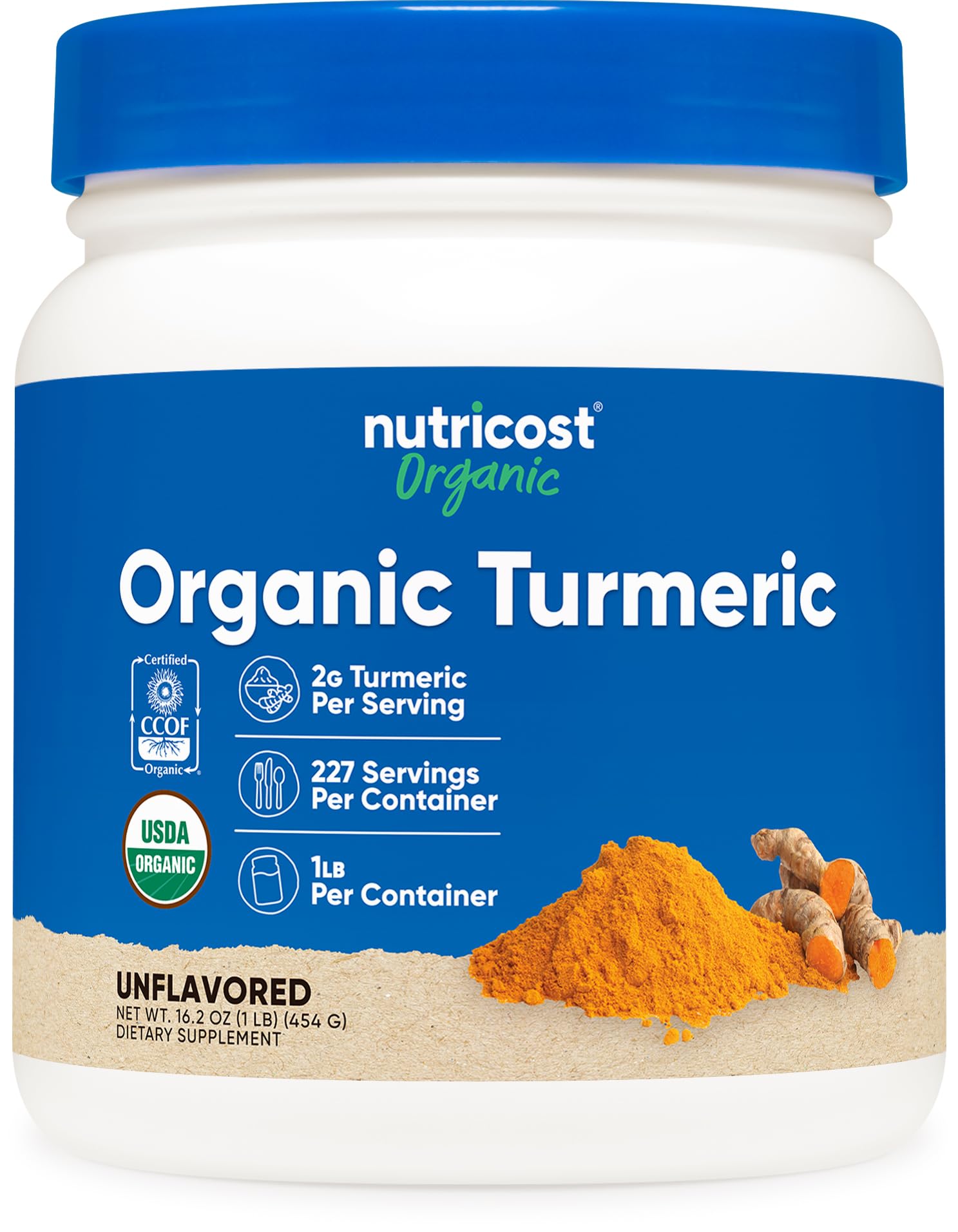 Nutricost organic turmeric powder 1lb jar, ready for everyday cooking