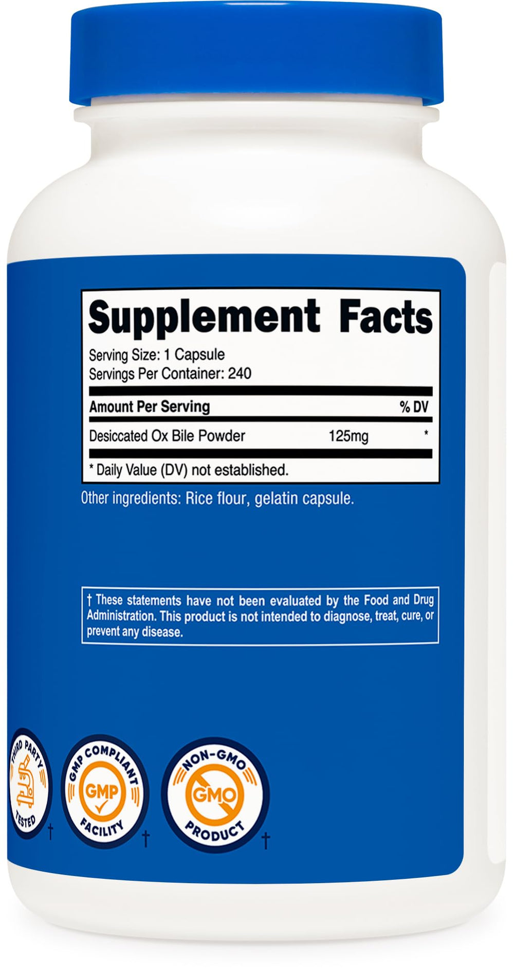 Nutricost Ox Bile nutrition facts panel with ingredient details