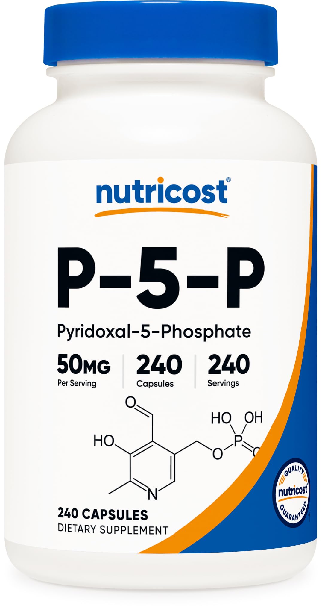 Nutricost P5P bottle front with 50 mg per capsule for daily energy support