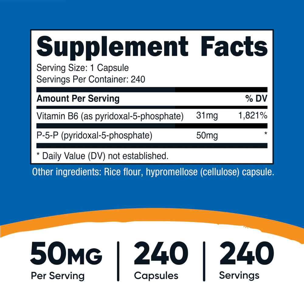 Closeup of Nutricost P5P capsules highlighting vegetarian B6 support