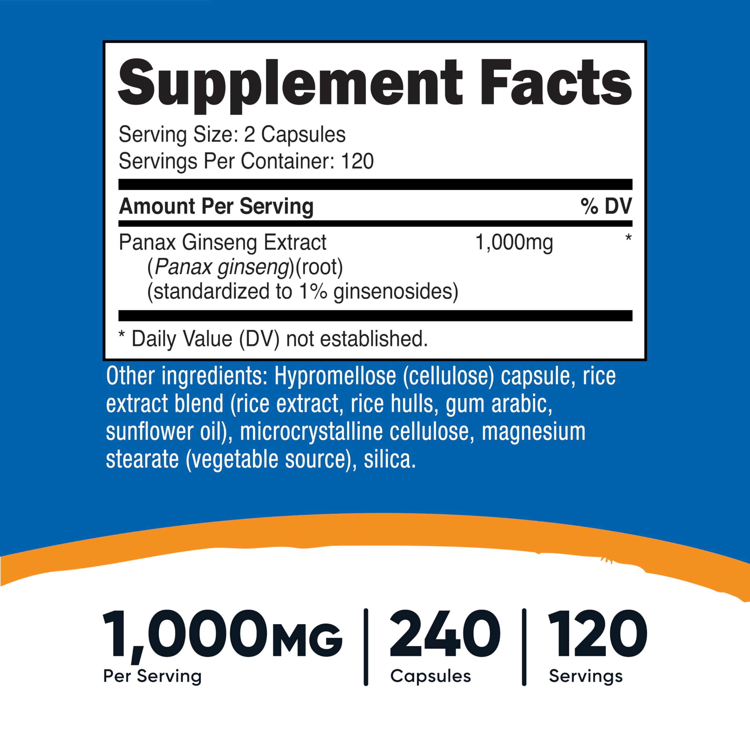 Close-up of Nutricost Panax Ginseng capsules ready for daily use.