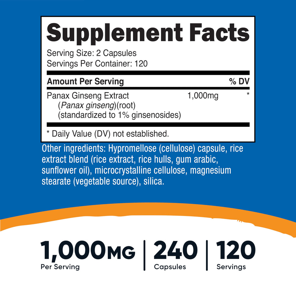 Close-up of Nutricost Panax Ginseng capsules ready for daily use.