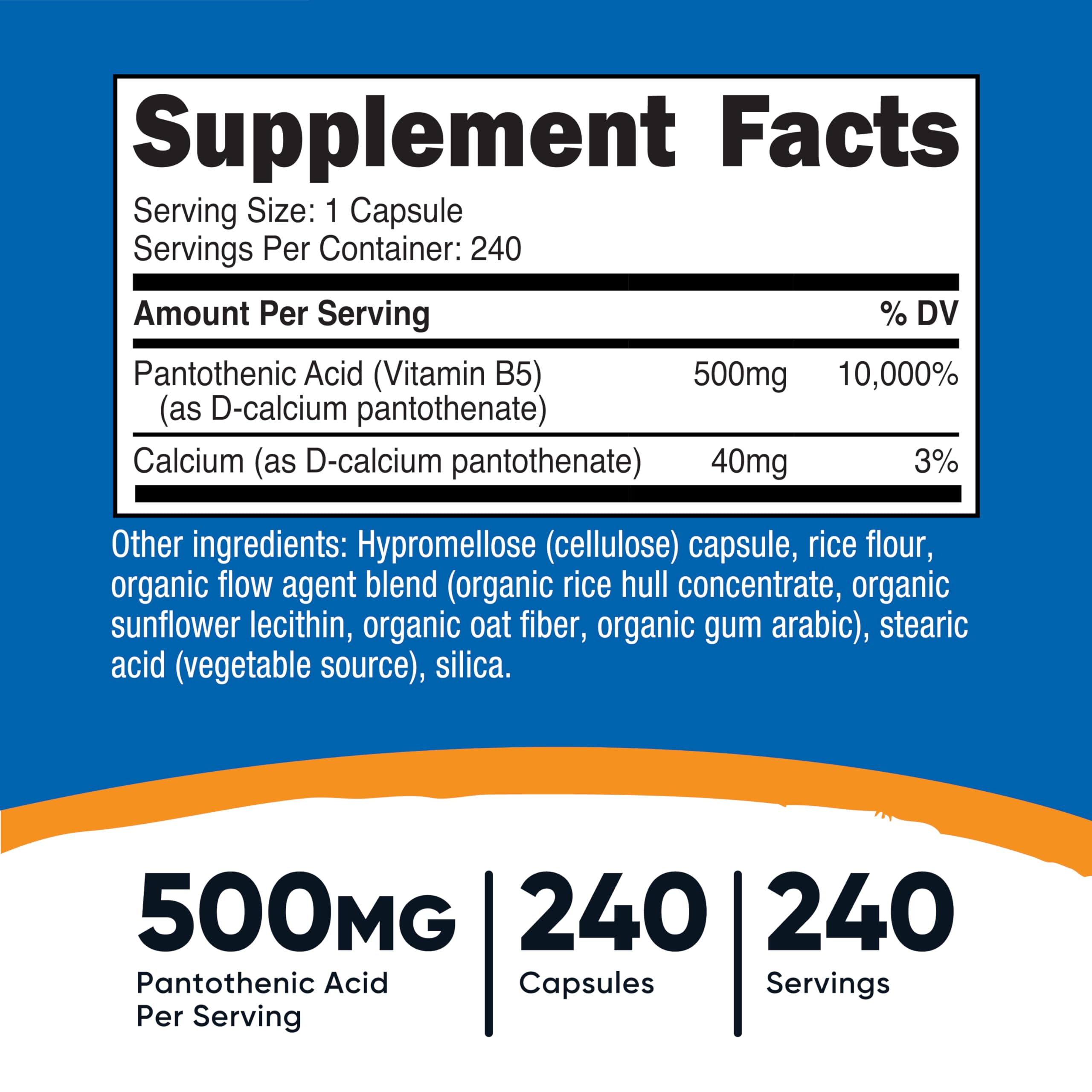 Nutricost Pantothenic Acid capsules closeup, easy-to-swallow form