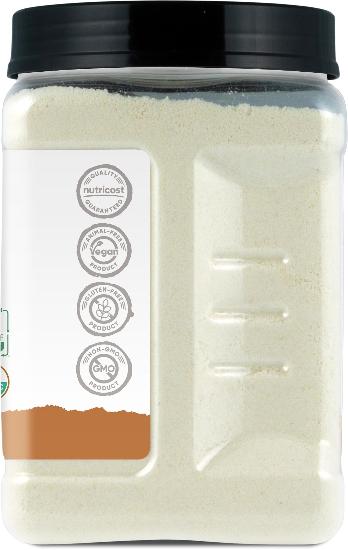 Close-up of gluten-free label on Nutricost Pantry Organic Coconut Flour.
