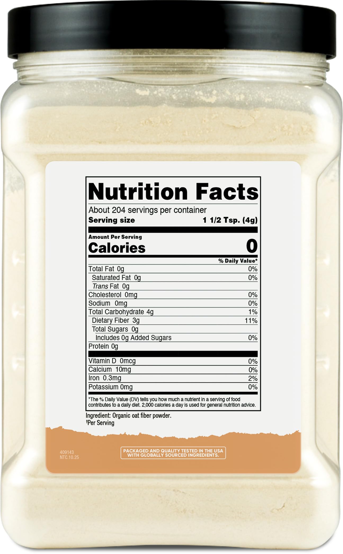 Nutricost Oat Fiber gluten-free label ideal for baking.