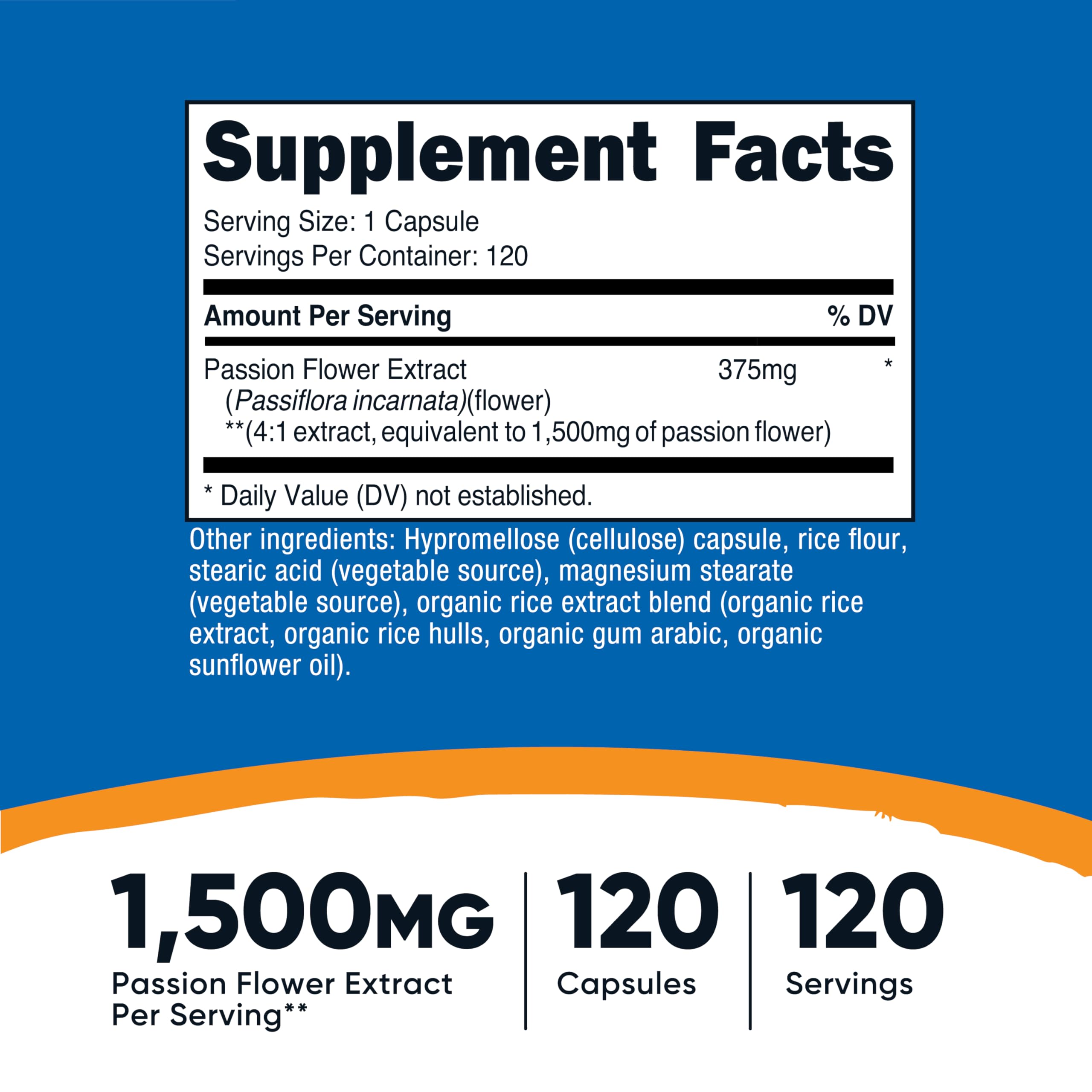 Nutricost Passion Flower Extract capsules close-up highlighting compact daily dosing.