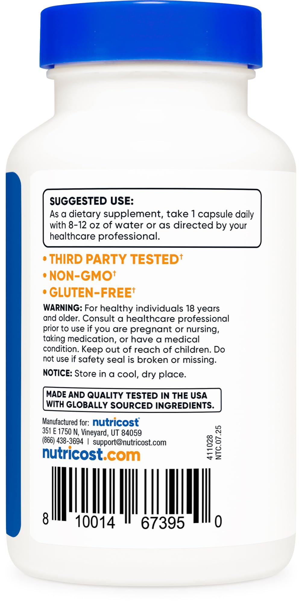 Nutricost Passion Flower Extract label close-up showing gluten-free, non-GMO, vegetarian-friendly features.