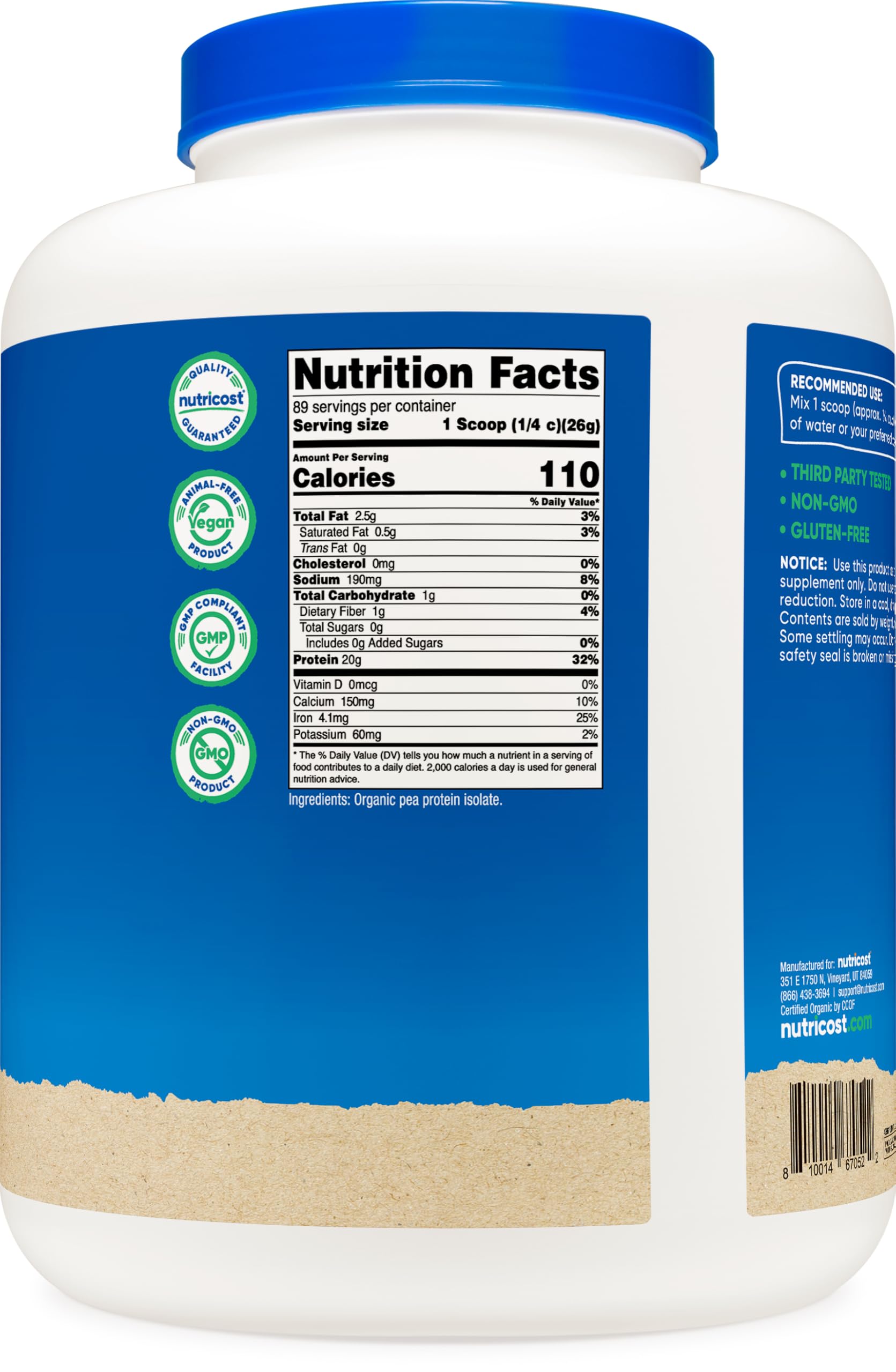 Nutricost pea protein shake with water or milk for balanced nutrition