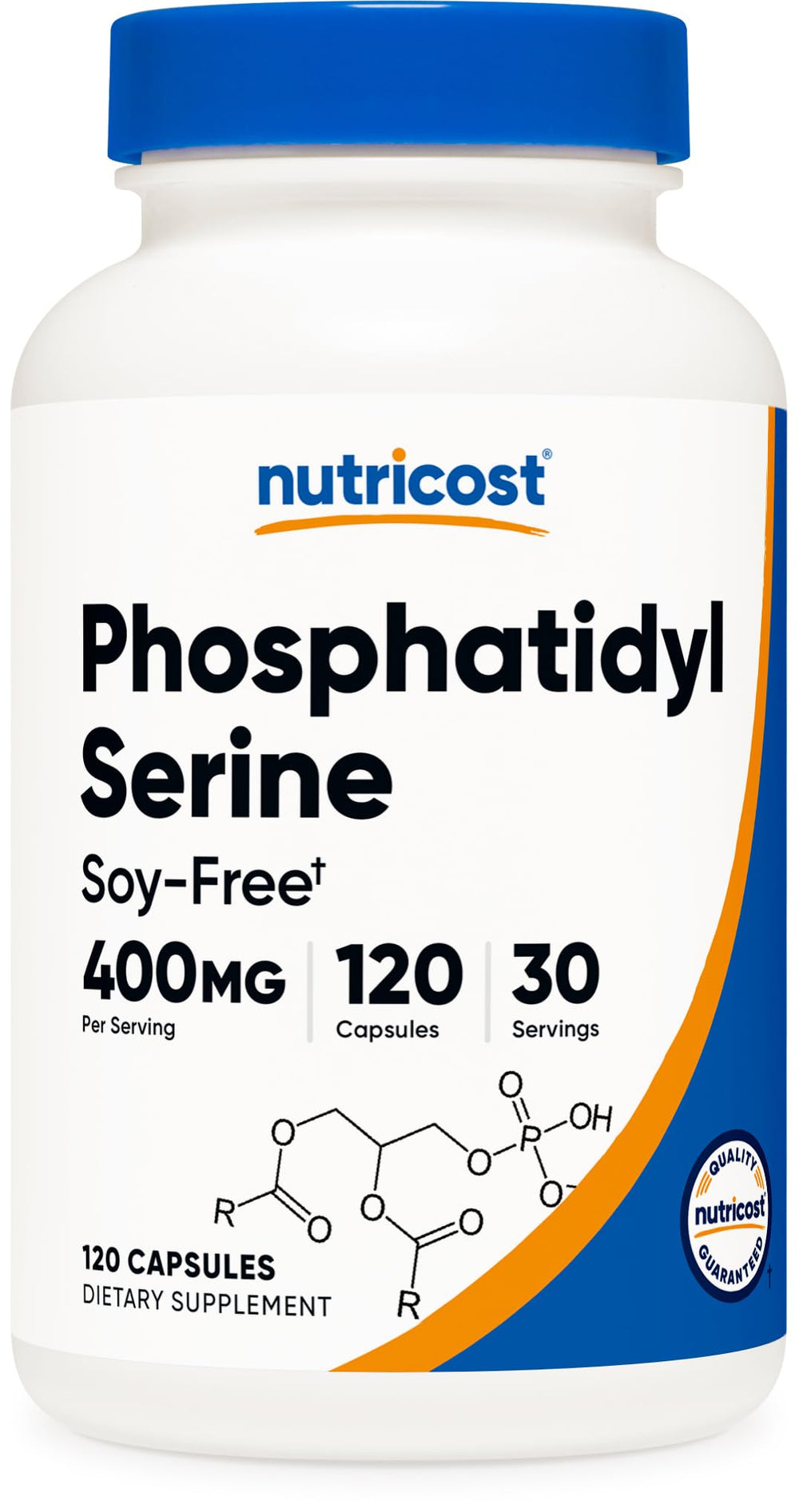 Nutricost Phosphatidylserine 400mg bottle front view, soy-free daily supplement.