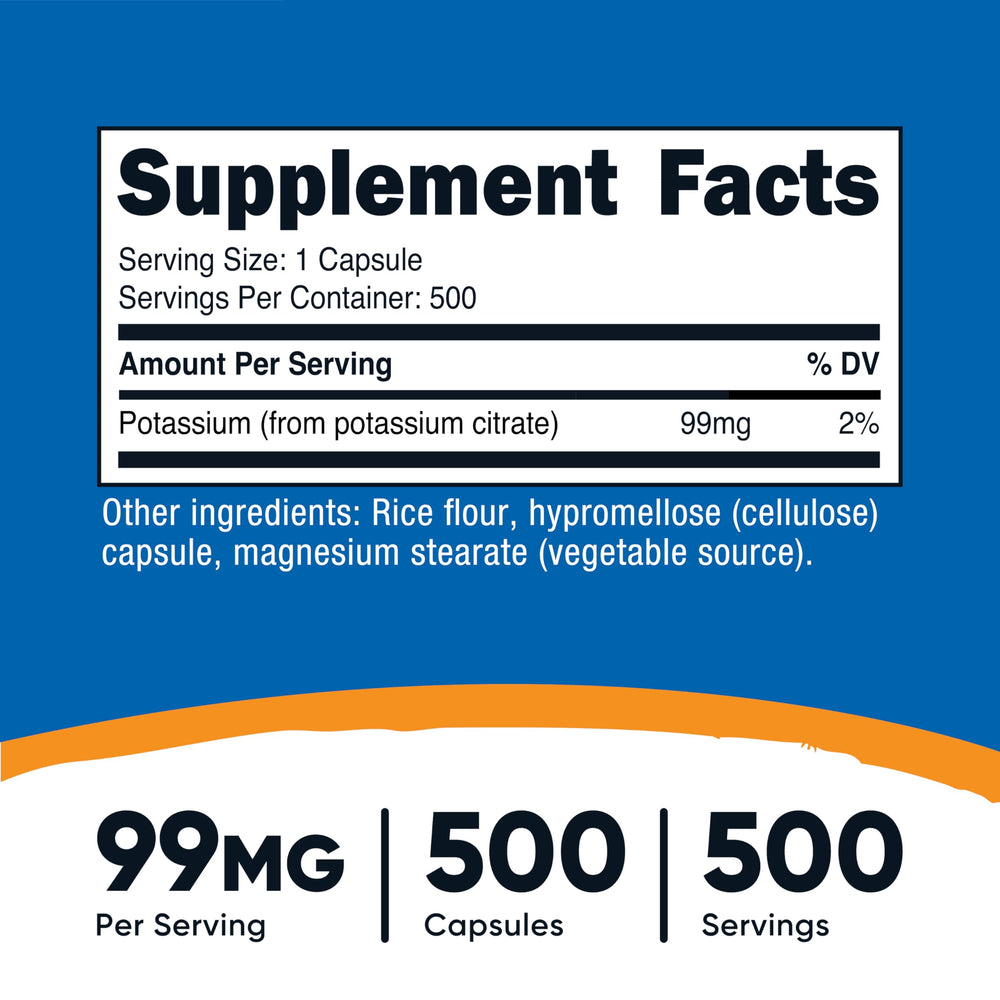Nutricost Potassium Citrate bottle label highlights non-GMO and gluten-free notes.