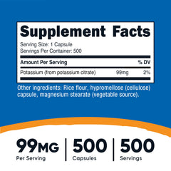 Nutricost Potassium Citrate bottle label highlights non-GMO and gluten-free notes.