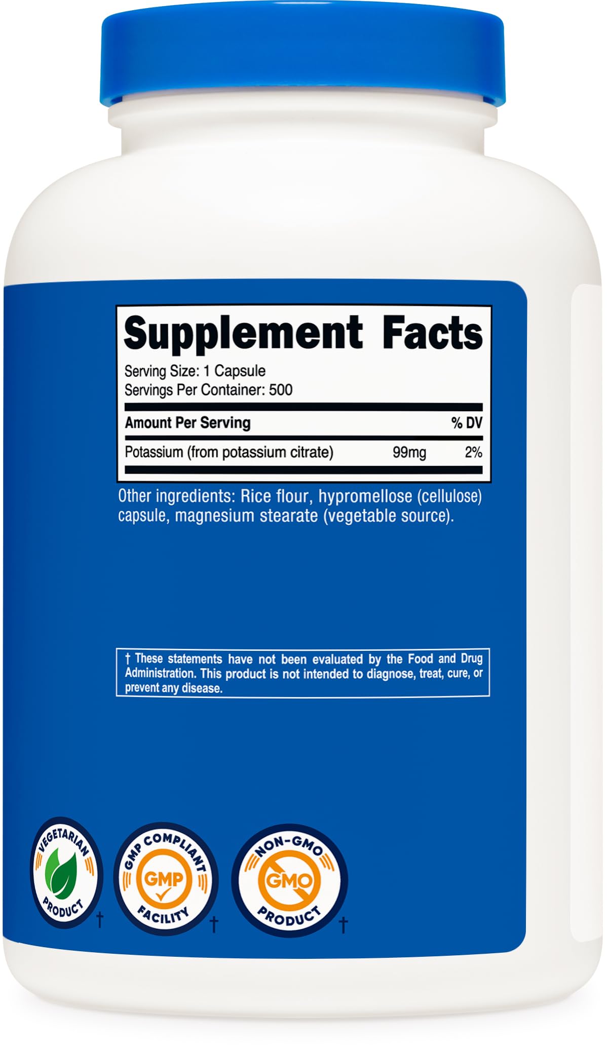 Nutricost Potassium Citrate packaging scene emphasizes value with 500 capsules.