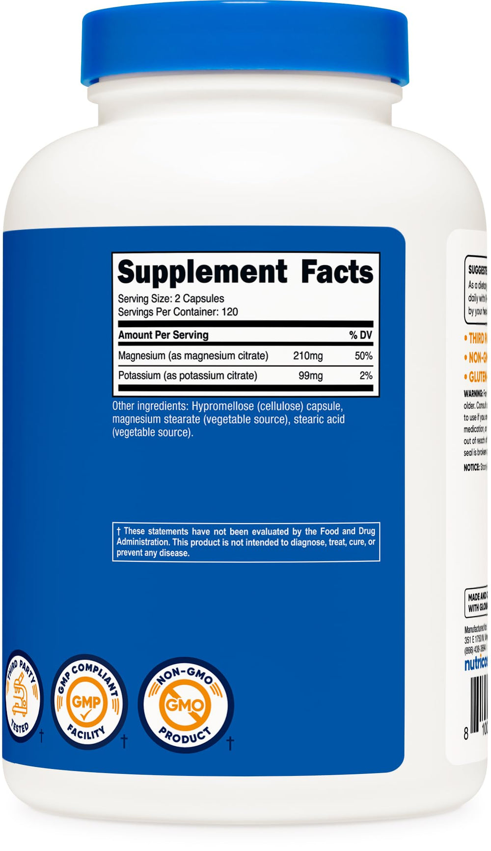 Nutricost Potassium Magnesium Citrates packaging setup emphasizes value and servings.