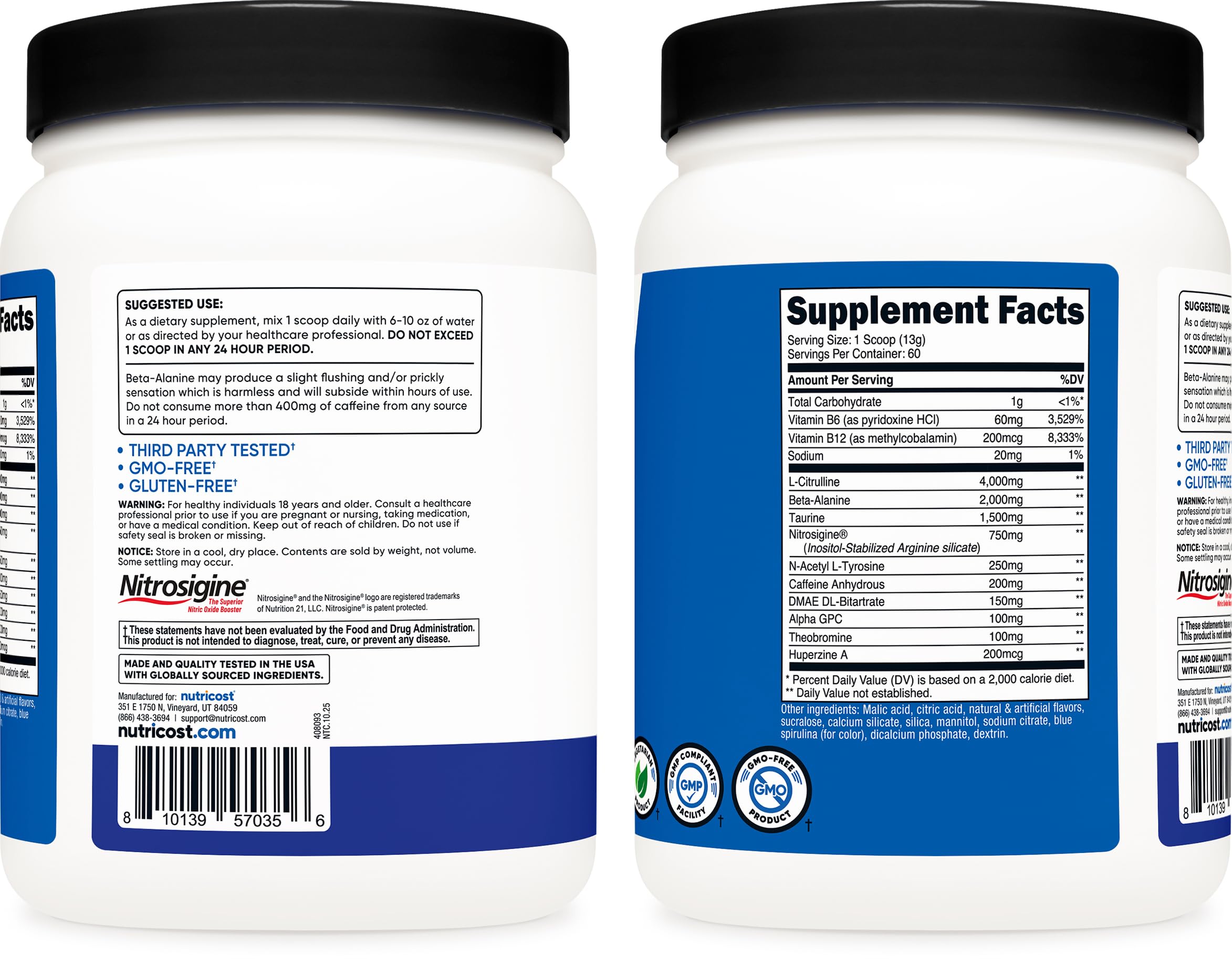 Nutricost Pre-Workout peach mango bottle inviting tropical flavor boost during training.