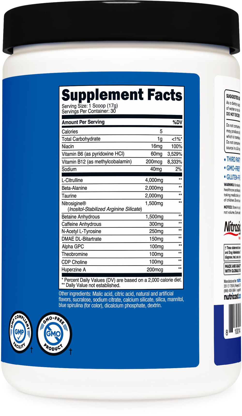 Nutricost pre-workout blend of caffeine and theobromine for energy