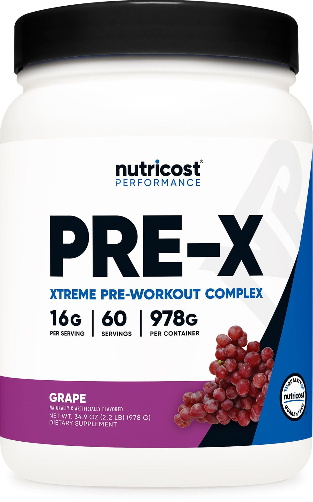 Nutricost Pre-X Extreme grape label showing energy-boosting formula