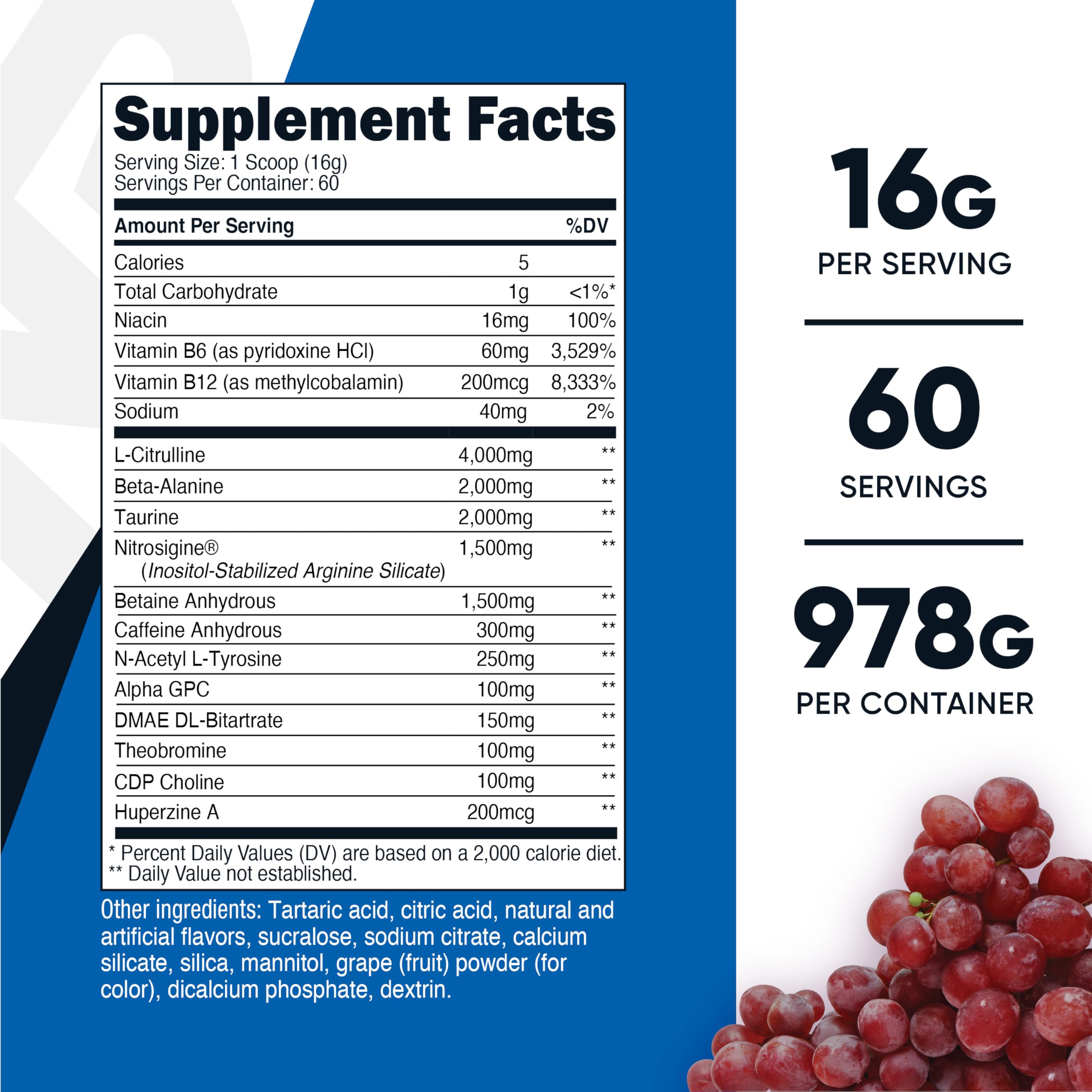 Nutricost Pre-X Extreme grape scoop in bottle for convenient dosing
