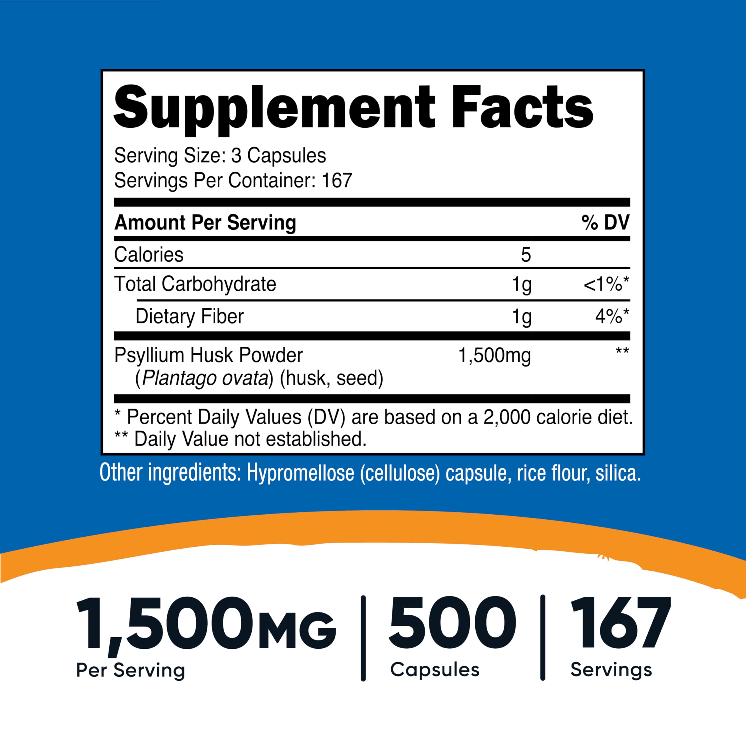 Nutricost Psyllium Husk capsules close-up for fiber intake