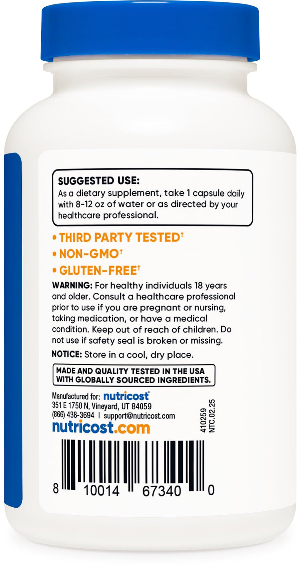 Nutricost Pygeum bottle beside a glass for daily supplement routine