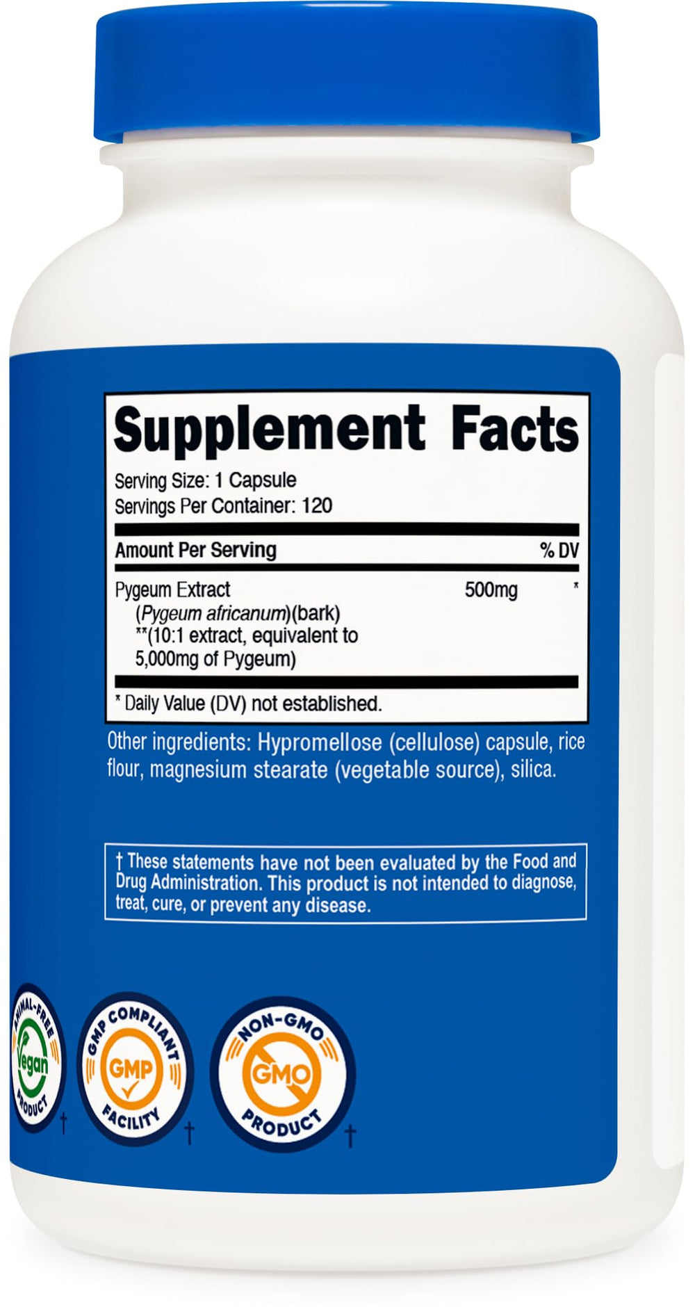 Nutricost Pygeum serving concept for 120 capsules per bottle