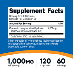 Nutricost Quercetin 1000mg capsules close-up showing easy-to-swallow vegetarian capsules