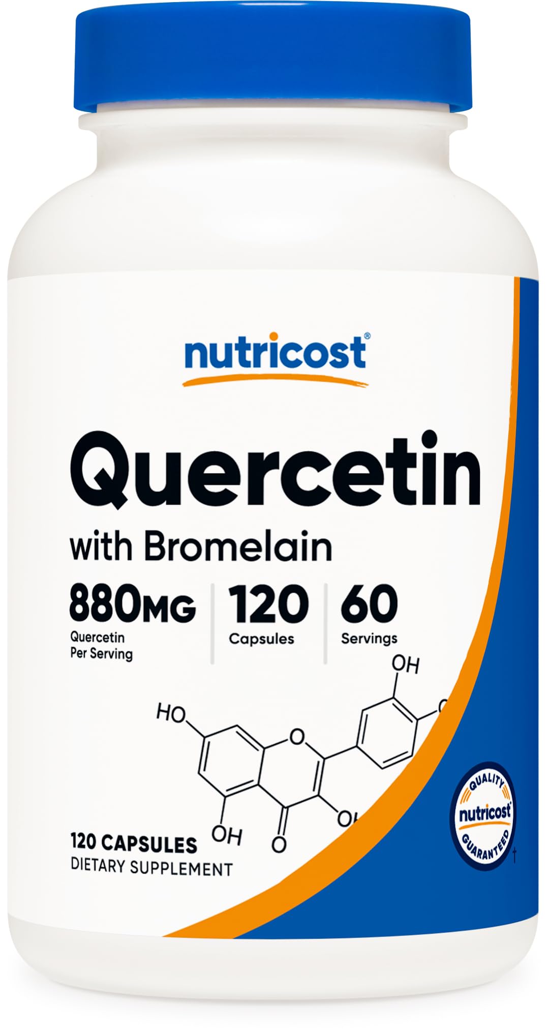 Nutricost Quercetin with Bromelain bottle front, 60 servings, vegetarian and gluten-free.