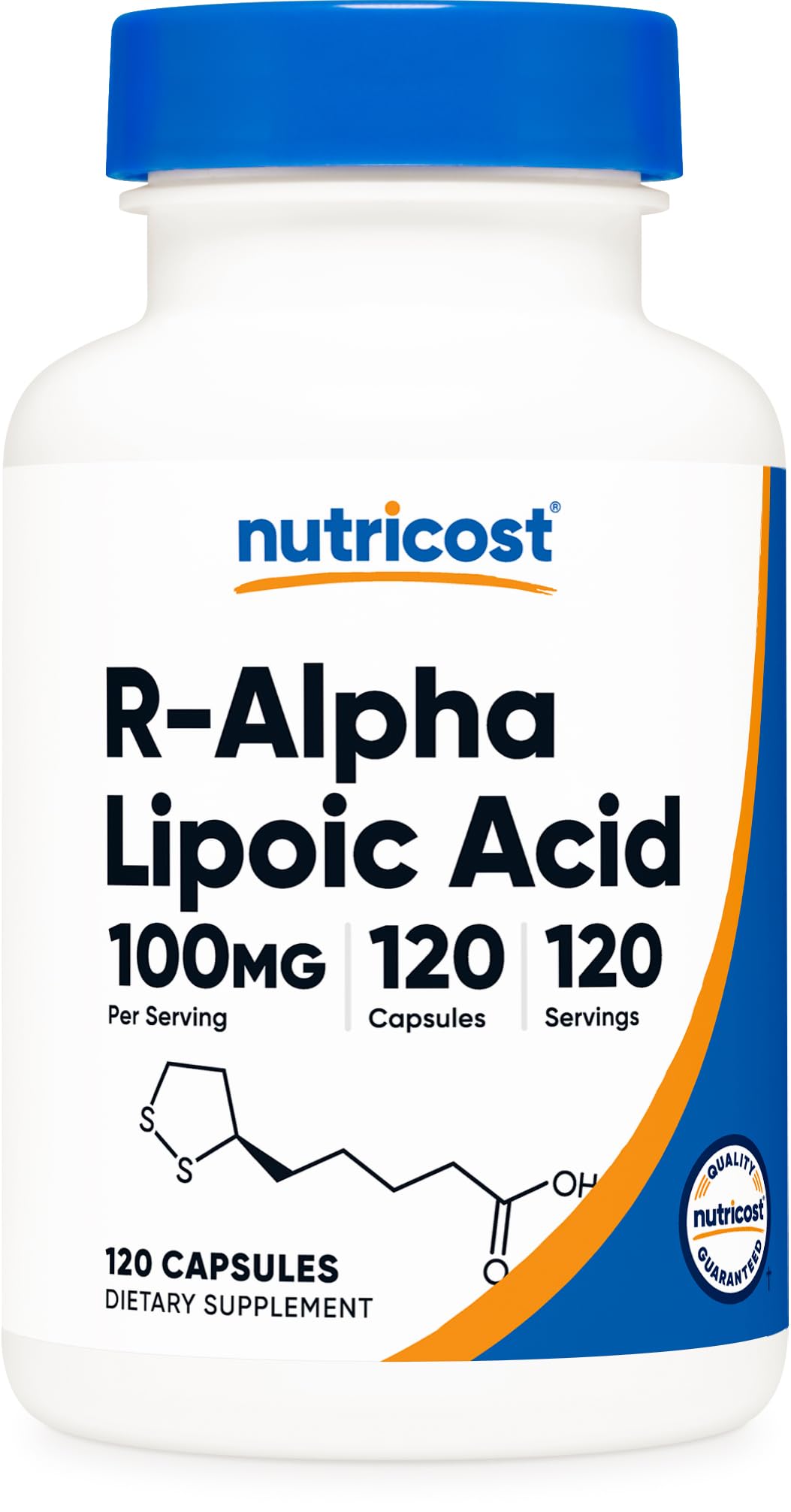 Nutricost R-ALA 100mg capsule bottle for daily use.