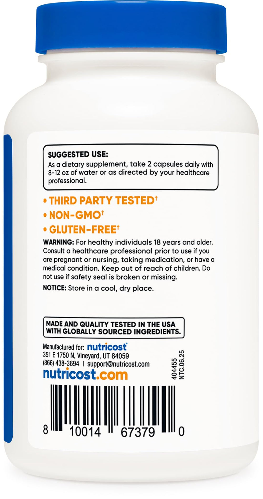 Nutricost bottle beside box for convenient home use