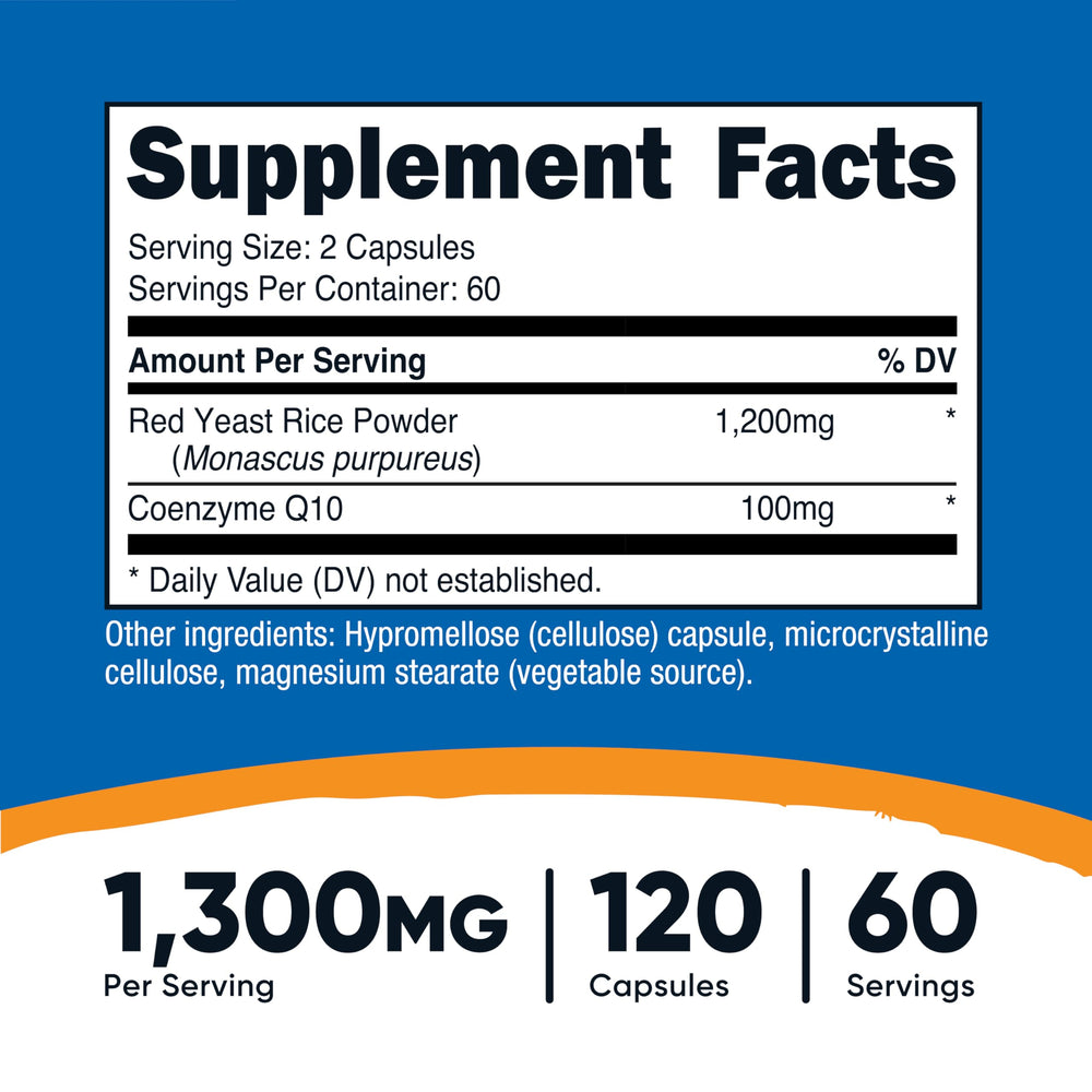 Nutricost Red Yeast Rice CoQ10 label close-up with ingredient details