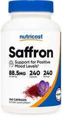 Nutricost saffron extract bottle front with veggie capsules for daily wellness