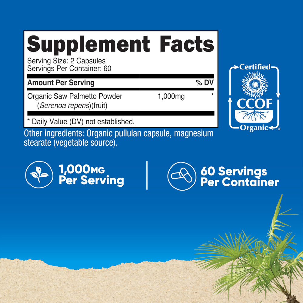Nutricost Saw Palmetto capsules close-up, vegetarian friendly and easy to swallow