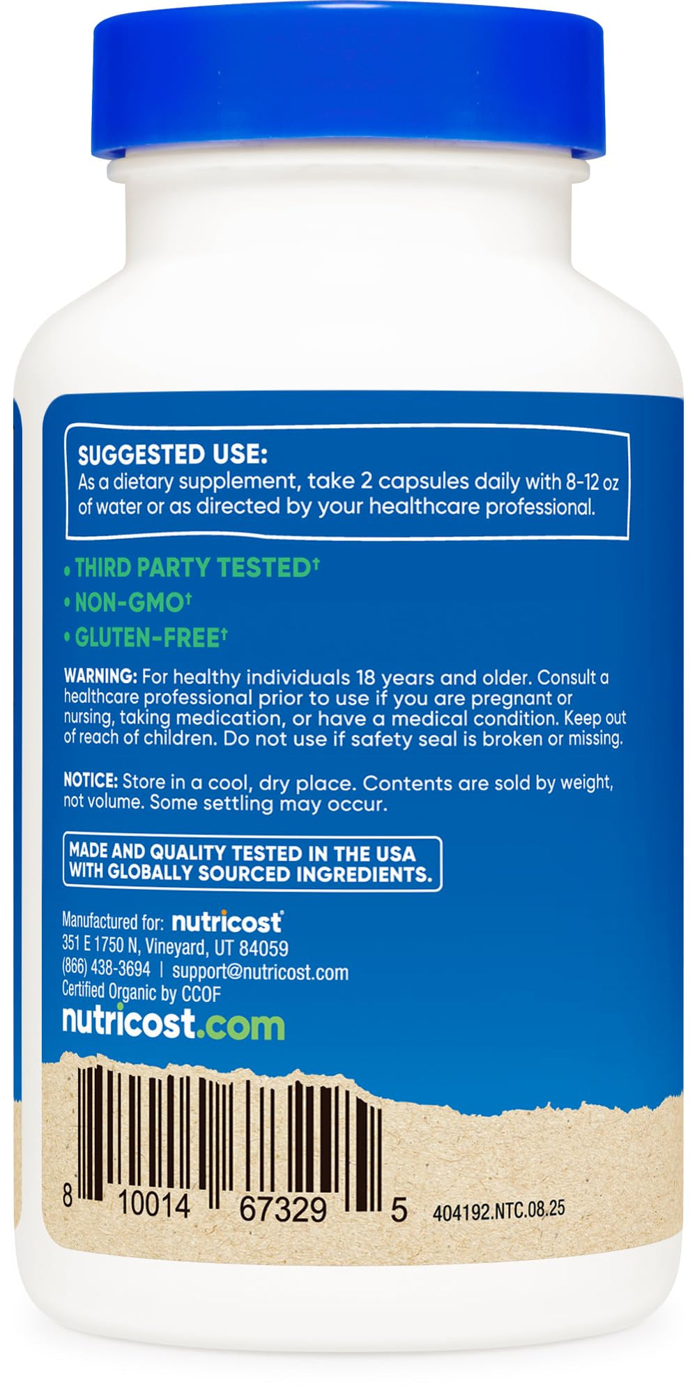 Nutricost Saw Palmetto with CCOF seal confirms organic certification