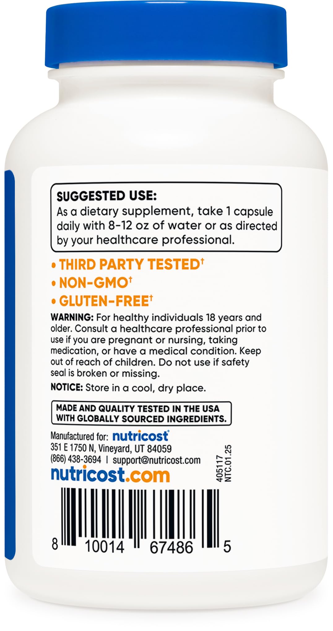 Nutricost Selenium bottle in hand for convenient daily mineral intake.