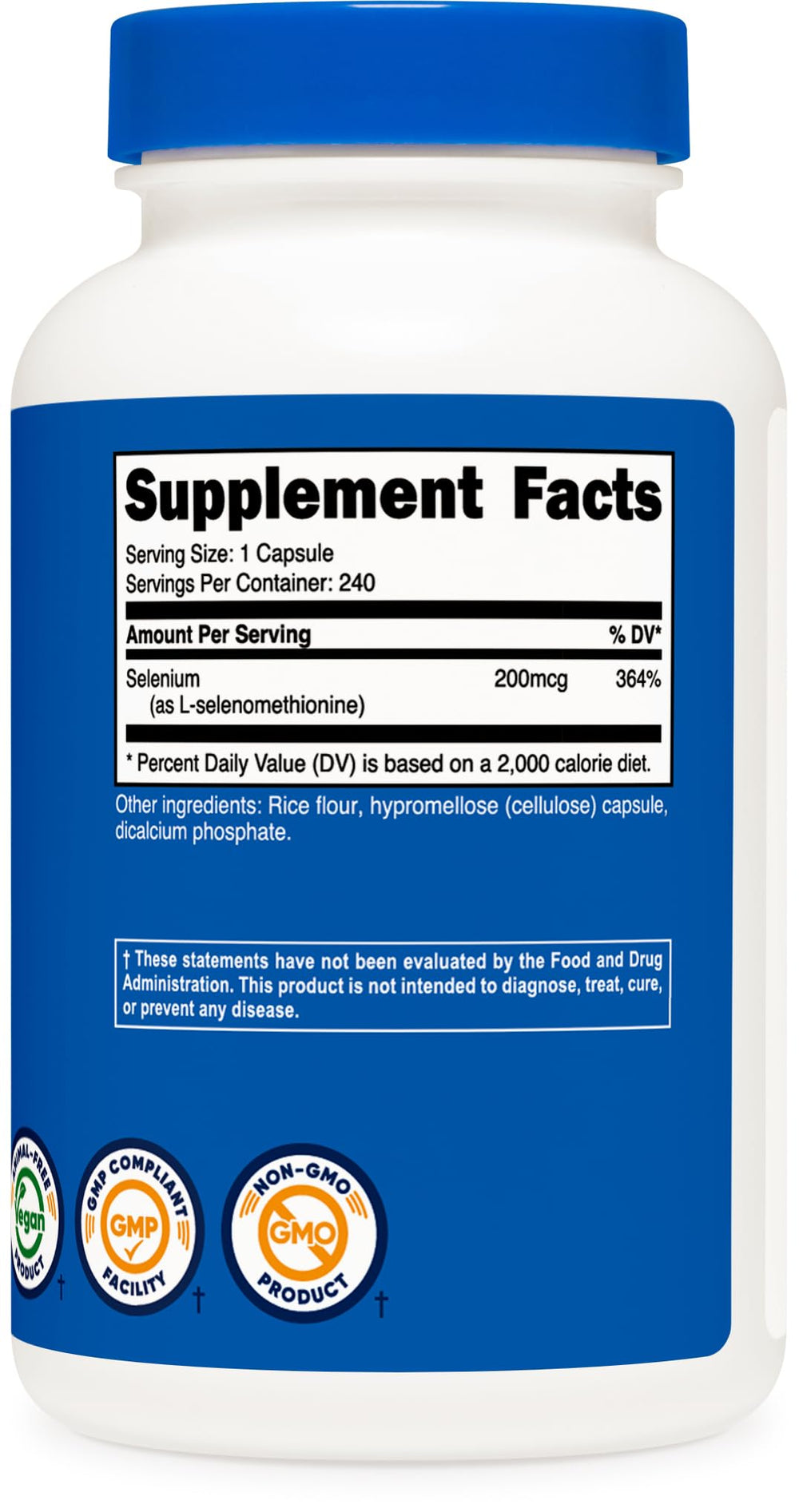 Nutricost Selenium gluten-free and non-GMO seal on bottle.